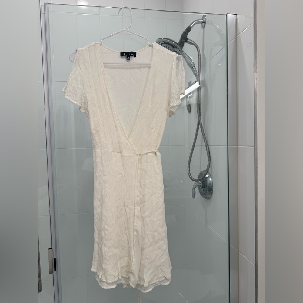 LULUS FLUTTER SLEEVE WHITE DRESS